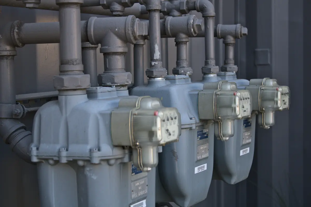 Natural gas meters installed on a residential building
