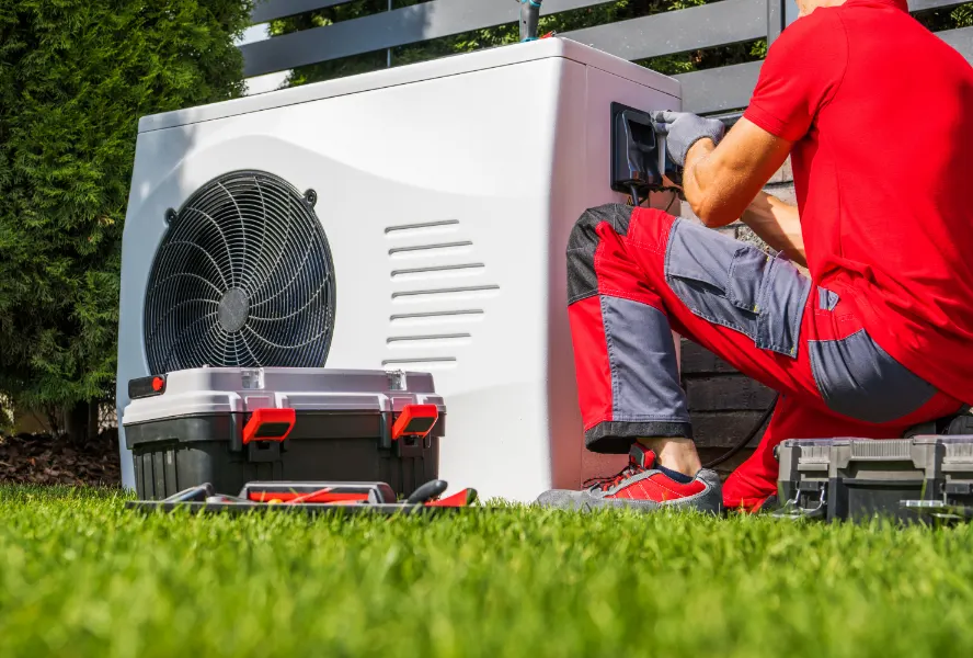Residential cold-climate heat pump outdoor unit installed at a San Francisco home