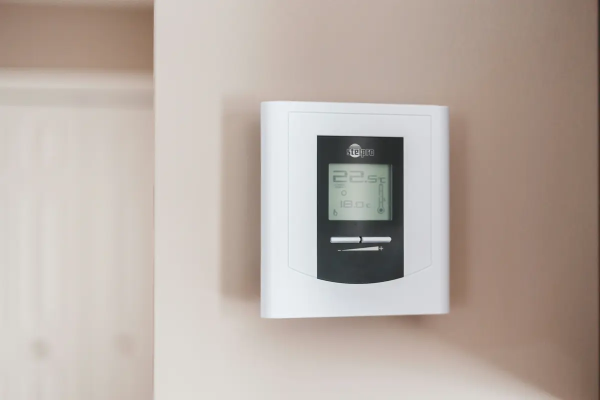 Smart thermostat installed on wall in a San Francisco home